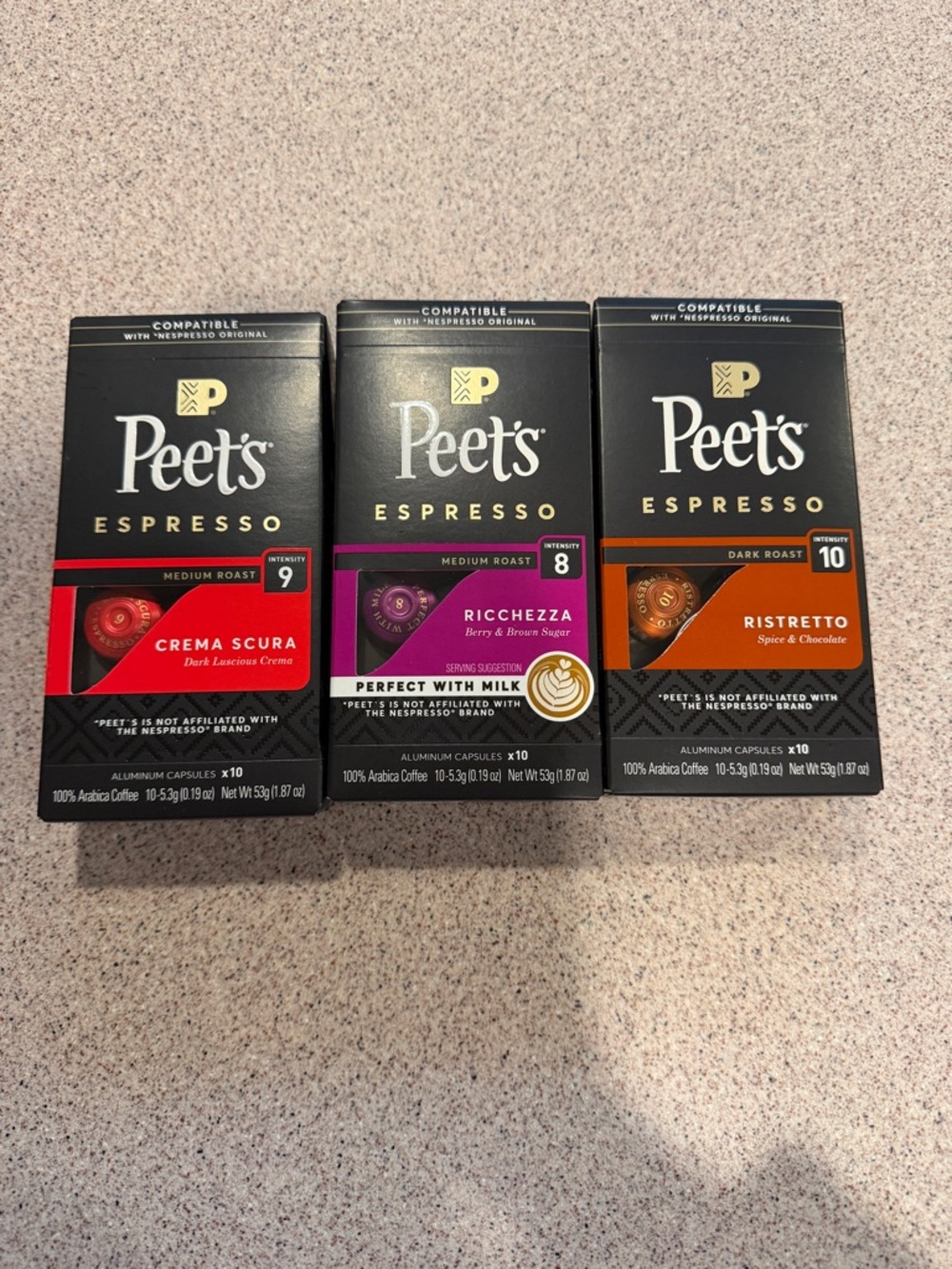 Peet's Espresso Capsule Trio - Crema Scura, Ricchezza, Ristretto 30 pods BB 1/26